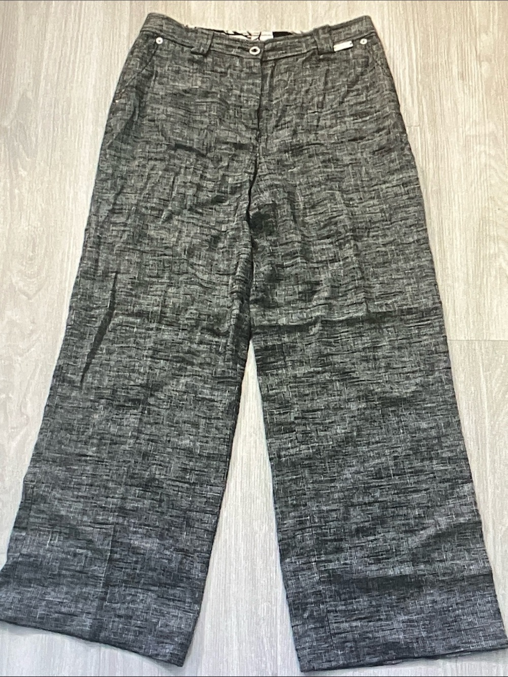 Wide Leg Linen-Blend Pants in Charcoal Gray